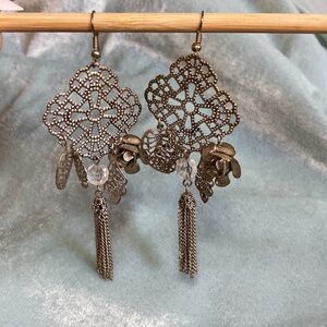Silver Rose and Tassel Earrings‎